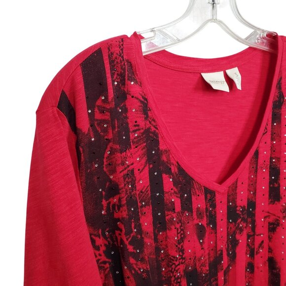 Chicos Zenergy 3 Size XL Top Long Sleeve V Neck Sparkle Studded Casual Pullover - Picture 5 of 10